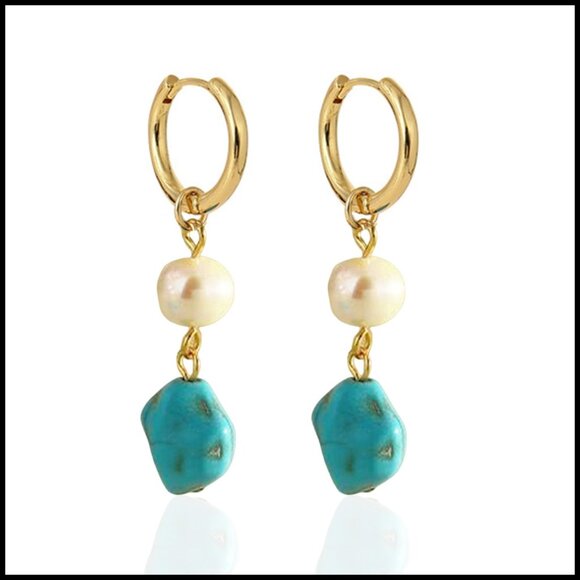 Gold Plated Turquoise Drop Earrings Elegant Dangle Statement Jewelry Gift